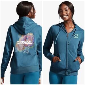 Peloton Turquoise Multicolor Signature Logo Back Zip Front Fleece Hoodie Small